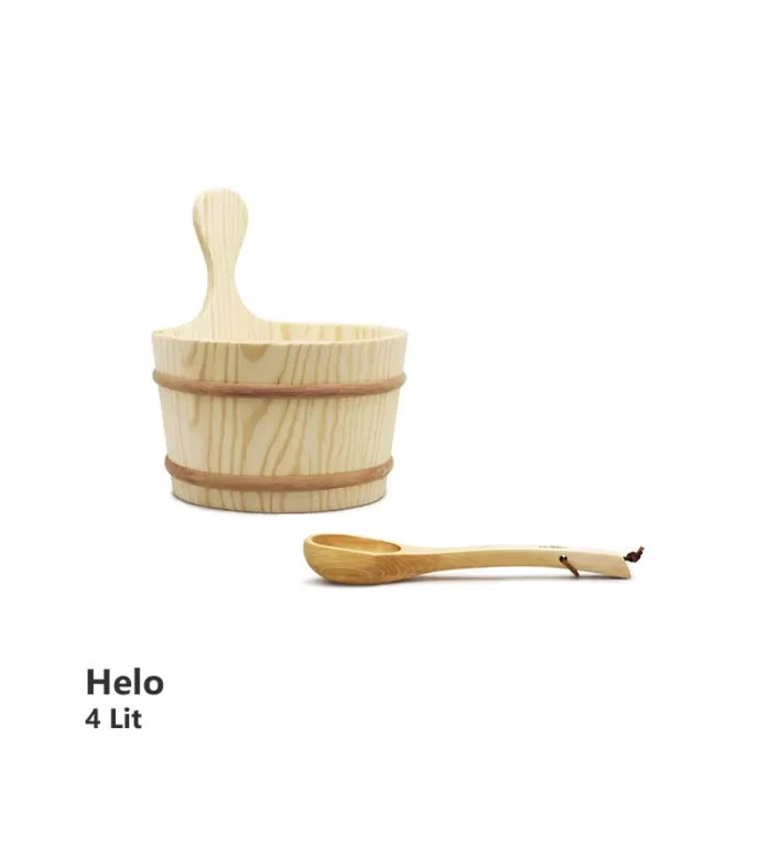سطل و ملاقه چوبی سونا خشک هلو (Helo)