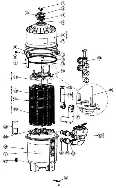 اجزای تشکیل دهنده فیلتر دیاتومه استخر هایوارد مدل DE6020