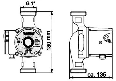 ابعاد پمپ سیرکولاتور سیستما (Sistema) مدل UPR-25/80-180S/CE