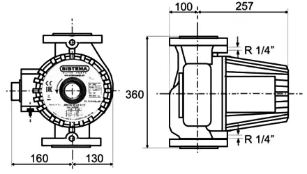 ابعاد پمپ سیرکولاتور سه سرعته سیستما مدل UPRF-80-60/360S/CE