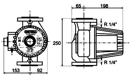 ابعاد پمپ سیرکولاتور سه سرعته سیستما مدل UPRF-40-120/250S/CE