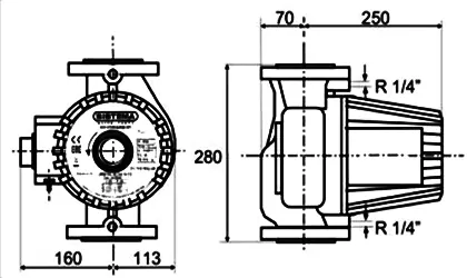ابعاد پمپ سیرکولاتور سه سرعته سیستما مدل UPRF-50-60/280S/CE