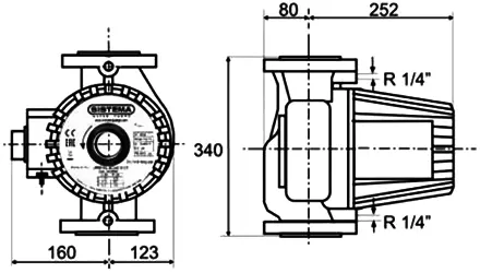 ابعاد پمپ سیرکولاتور سه سرعته سیستما مدل UPRF-65-60/340S/CE