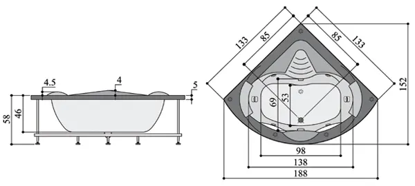 ابعاد وان حمام پرشین استاندارد مدل شاریس